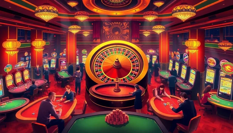 Engage in thrilling games at trang chủ okfun, featuring vibrant casino tables and lively players in action.